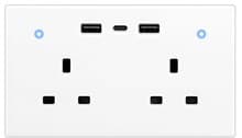 WiFi 2-gang Wall Socket + USB, WK-UK2-2A1C-WH